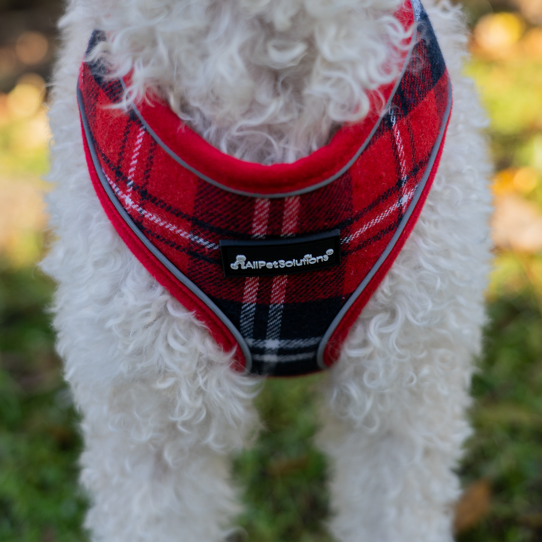 Dog Harness with Reflective Strip in Red Tartan S/M/L/XL