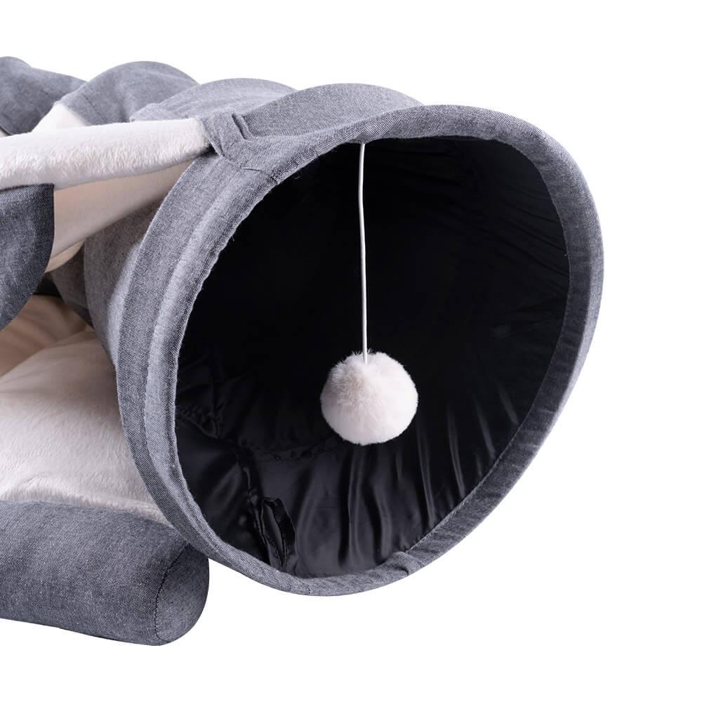 AllPetSolutions 2-in-1 Cat Tunnel Toy with Bed, Grey - AllPetSolutions
