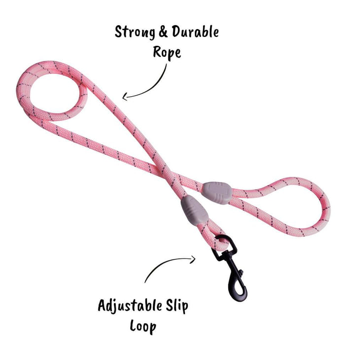 AllPetSolutions Reflective Rope Dog Lead, Pink, 140cm - All Pet Solutions