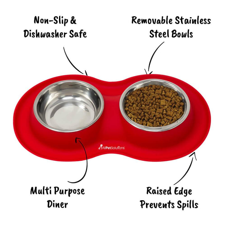 Double Bowl Cat Dog Feeder - Red - S/L/XL - All Pet Solutions