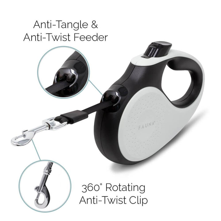 Fauna® Luxury Retractable Tape Dog Lead - Grey 5M - 50KG - All Pet Solutions