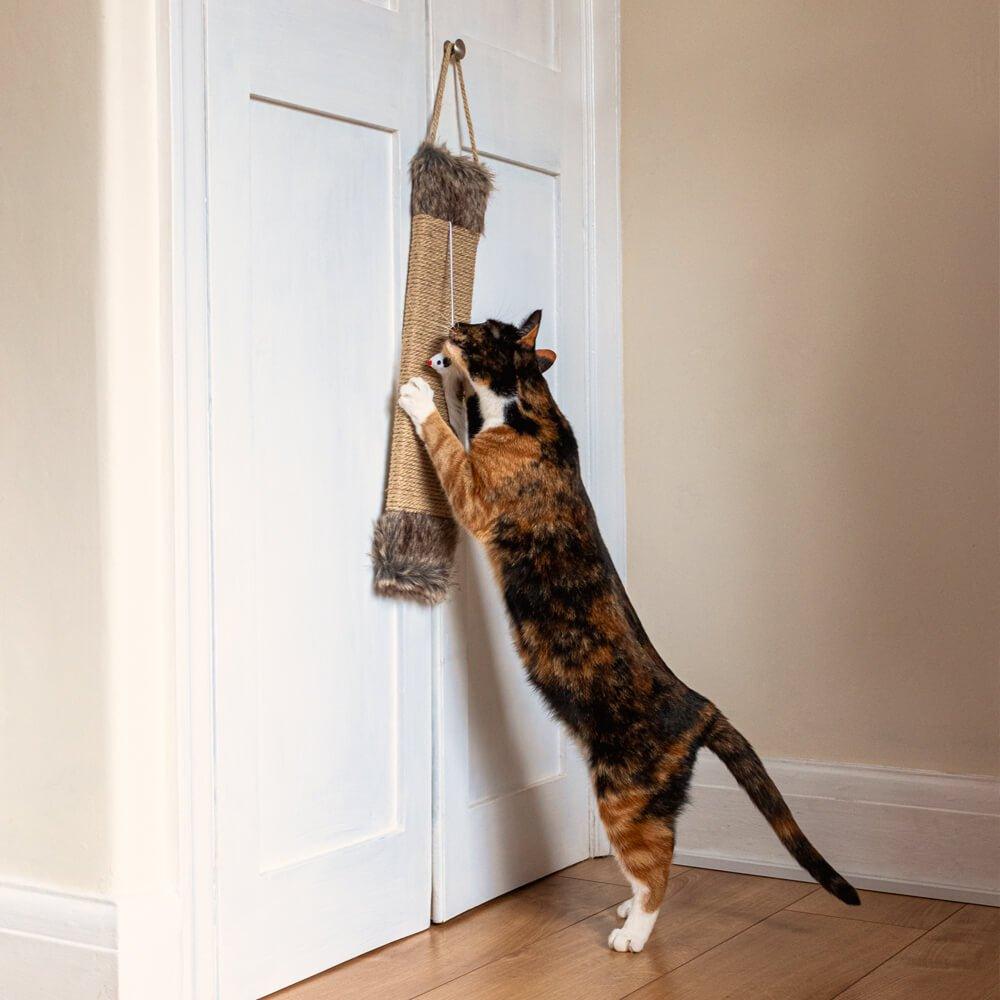 Hanging Cat Scratcher With Mouse Toy - Dark Grey - All Pet Solutions