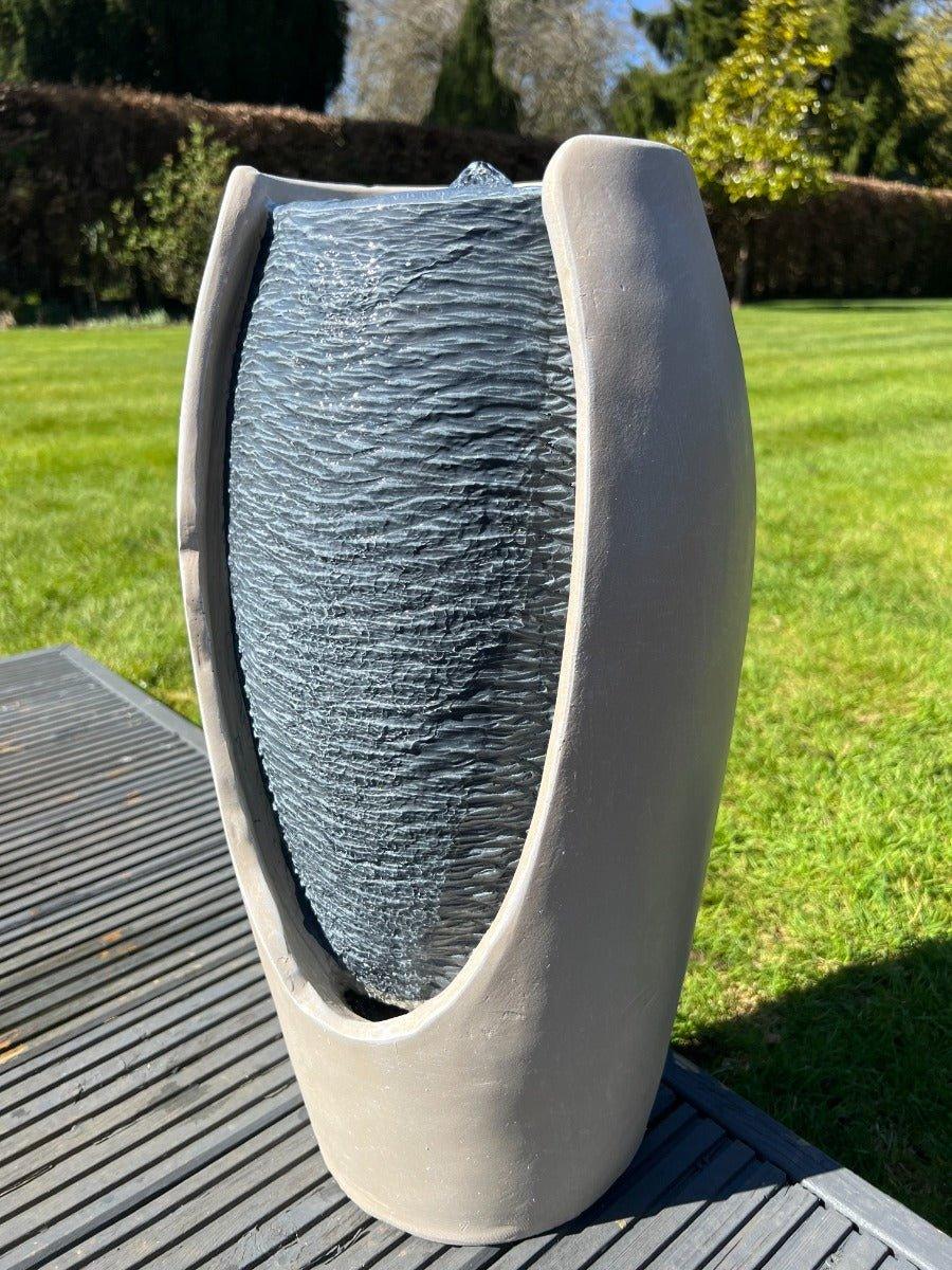 Open Vase White/Grey Water Feature with LED Lights - Solar Powered 27x25x50cm - All Pet Solutions