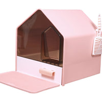 AllPetSolutions pink house shape hooded cat litter tray with scoop