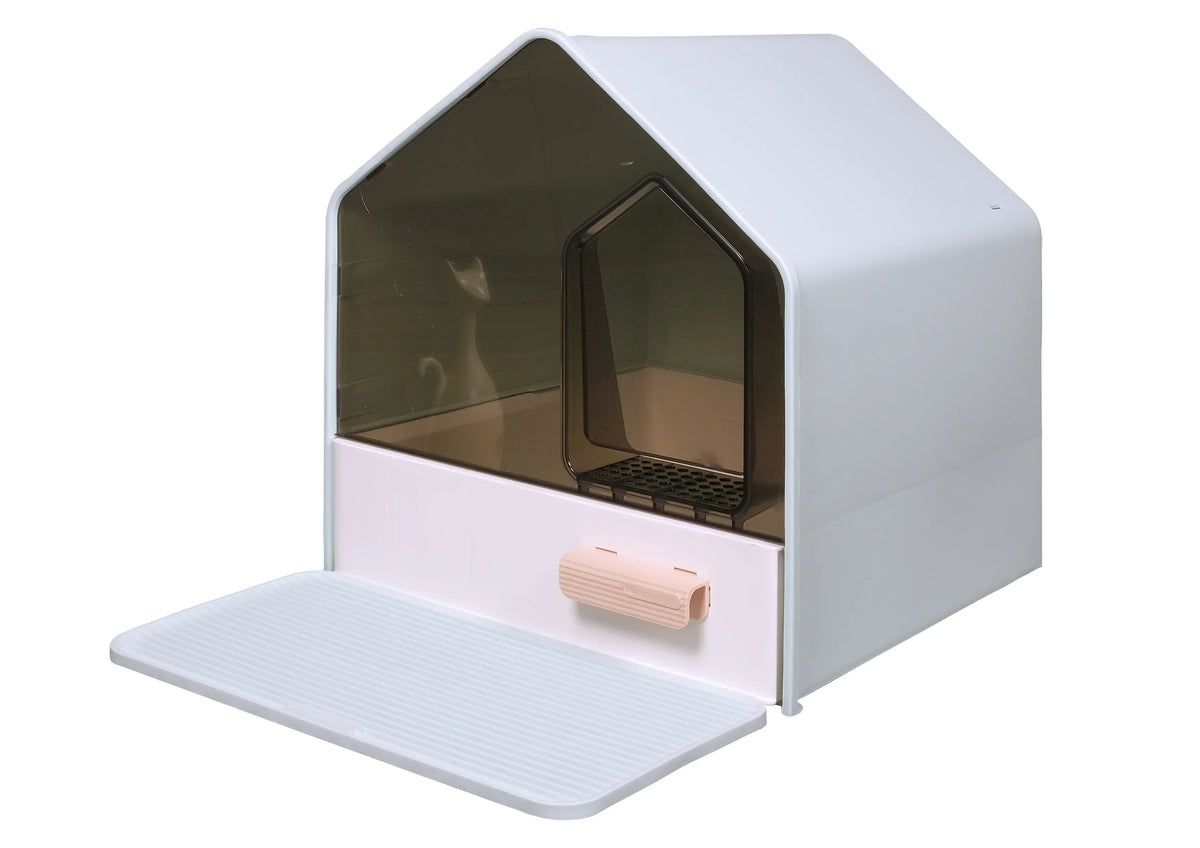 AllPetSolutions blue house shape hooded cat litter tray with scoop