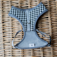 AllPetSolutions grey check dog harness laid flat showing its shape