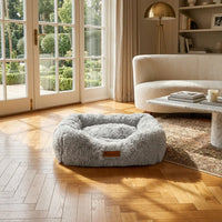 AllPetSolutions grey plush dog bed viewed from above