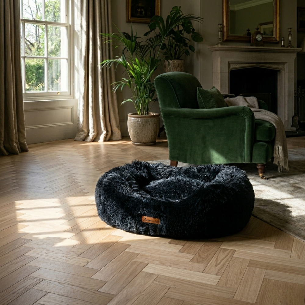 AllPetSolutions Luxury Charcoal Plush Dog Bed with Raised Sides & Non-Slip Base - S / M/ L