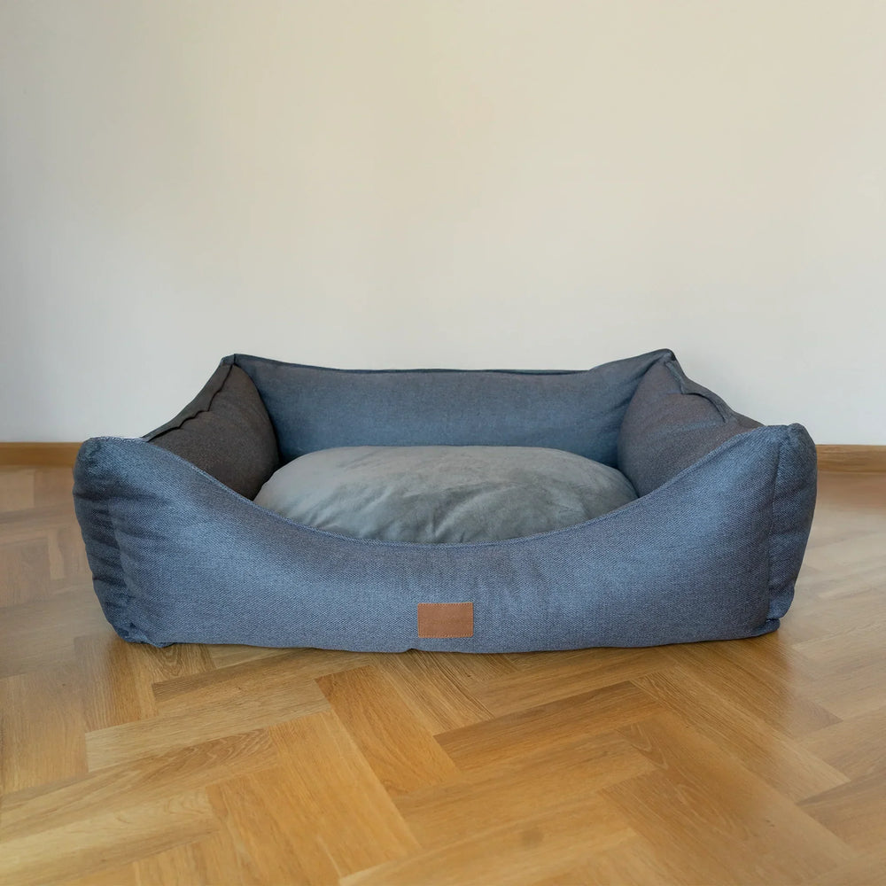AllPetSolutions Willow Premium grey box dog bed filled with recycled polyester fibre