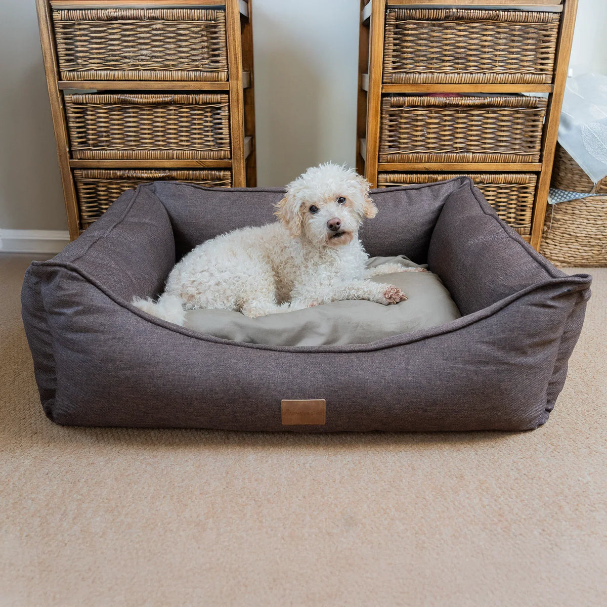 AllPetSolutions Willow Premium luxury dog bed in chocolate truffle with a soft velvety lining