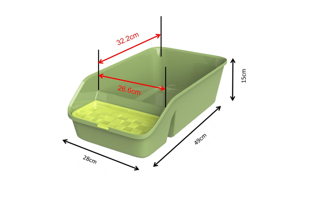 Open Cat Litter Tray with Storage and Scoop - Green