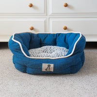 AllPetSolutions Alfie navy dog bed side profile with bolster sides