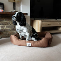 AllPetSolutions Dexter brown waterproof dog bed viewed from above