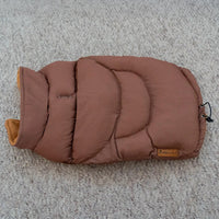 AllPetSolutions brown dog puffer jacket collar and fastening detail