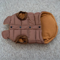 AllPetSolutions brown dog puffer jacket lead opening detail