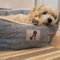 AllPetSolutions Alfie grey dog bed side profile with padded bolster sides
