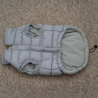 AllPetSolutions grey dog puffer jacket collar and fastening detail
