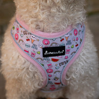 AllPetSolutions doughnut print dog harness worn by a dog