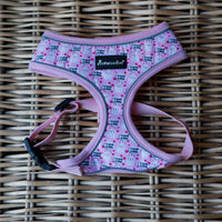 AllPetSolutions pink llama print dog harness buckle and adjuster detail