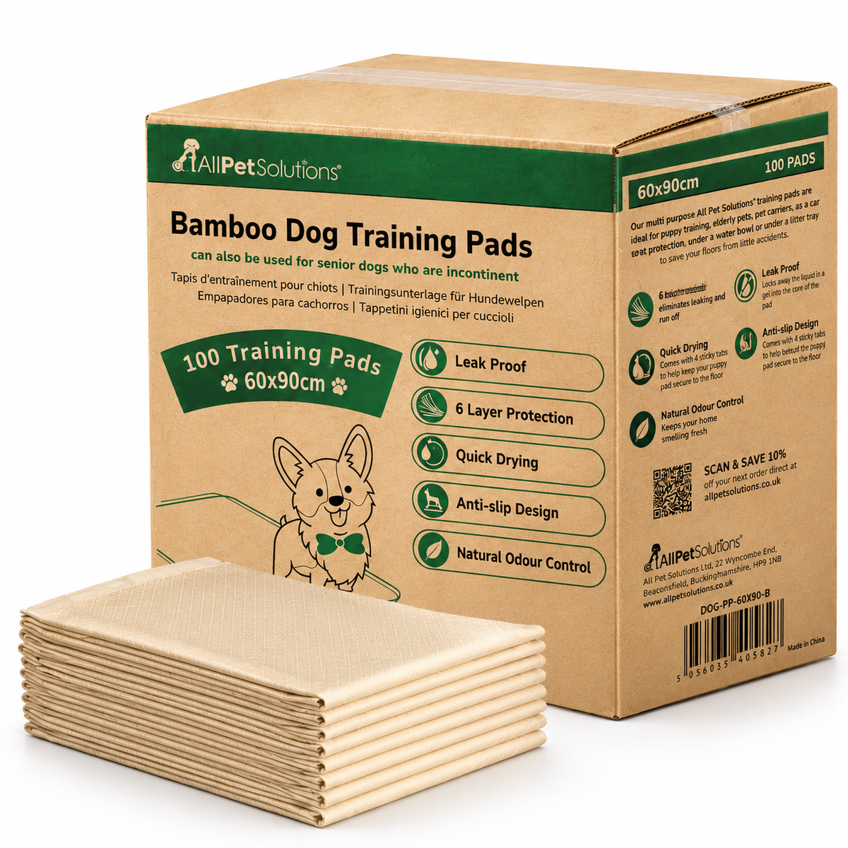 AllPetSolutions 100 pack XL bamboo puppy pads, 60 x 90cm