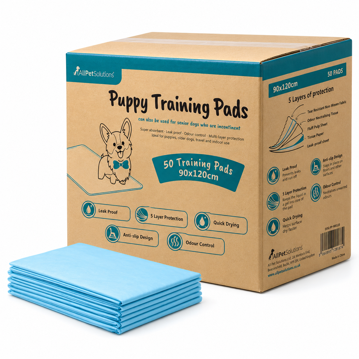 AllPetSolutions 50 pack XXL puppy pads, 90 x 120cm