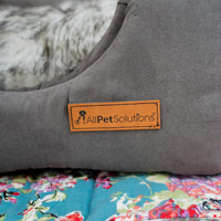 AllPetSolutions 3-in-1 grey cube bed used as an open-top pet sofa