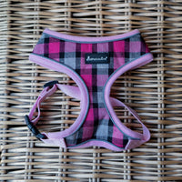 AllPetSolutions pink tartan dog harness buckle and adjuster detail