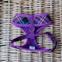 AllPetSolutions purple tartan dog harness lead attachment ring detail