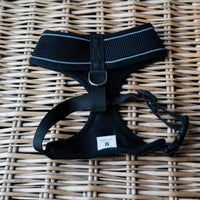 AllPetSolutions black dog harness in use on a walk