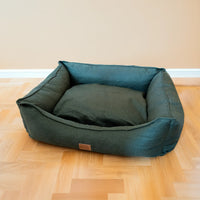 AllPetSolutions Willow Premium forest green box dog bed filled with recycled polyester fibre