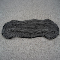 AllPetSolutions grey noodle drying towel shown with its dimensions