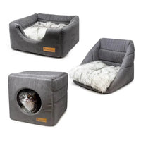 AllPetSolutions 3-in-1 grey cube pet bed shown as an enclosed cave