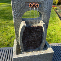 AllPetSolutions 3 outlet tier water feature LED lights glowing at dusk