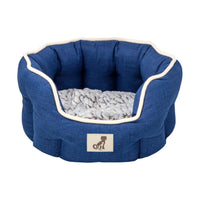 AllPetSolutions Alfie navy dog bed shown in a home setting