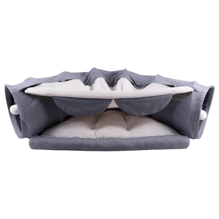 AllPetSolutions 2-in-1 Cat Tunnel Toy with Bed, Grey - AllPetSolutions