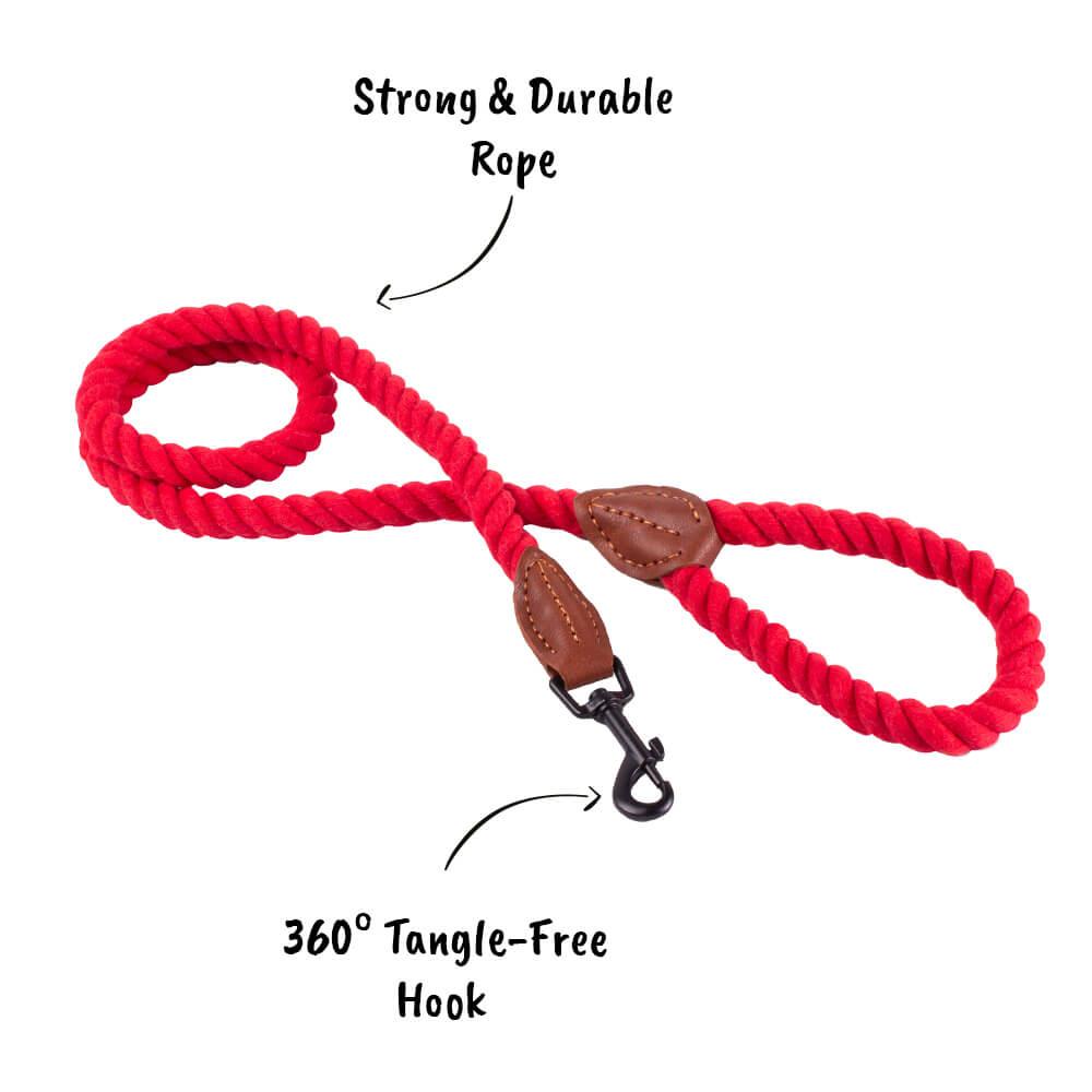 AllPetSolutions Cotton Rope Dog Lead, Red, 120cm - All Pet Solutions