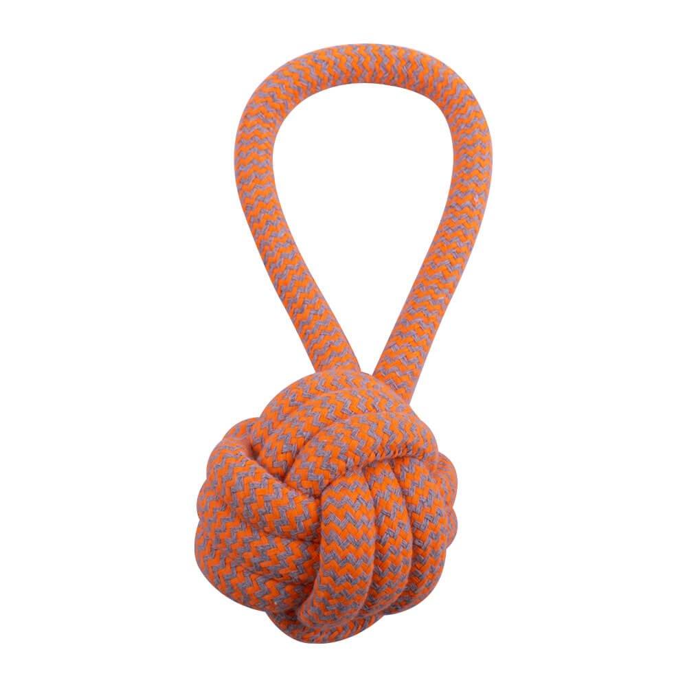 AllPetSolutions Dog Ball Rope Toy with Loop, Orange - AllPetSolutions