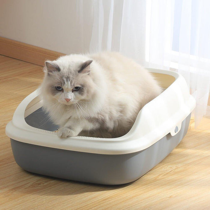 Grey Cat Litter Tray with Rim - S/L