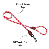 AllPetSolutions white and red rope lead handle loop detail