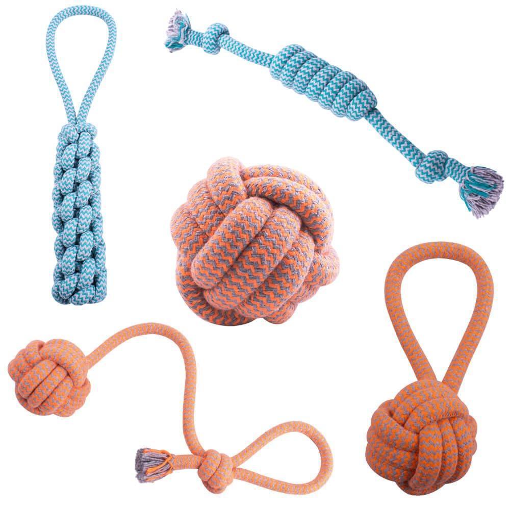 Toy Dog Round Rope AllPetSolutions Rope Dog Toy, 5 Pack Bundle - AllPetSolutions