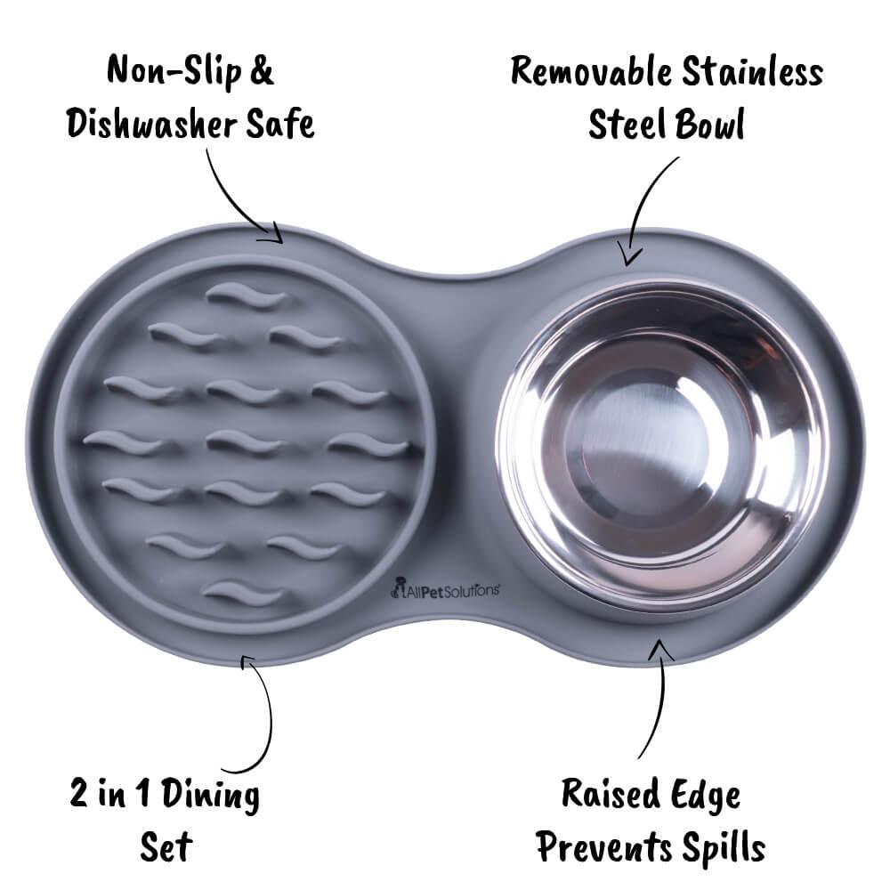AllPetSolutions Silicone Slow Feeder Mat with Bowl, Grey - All Pet Solutions