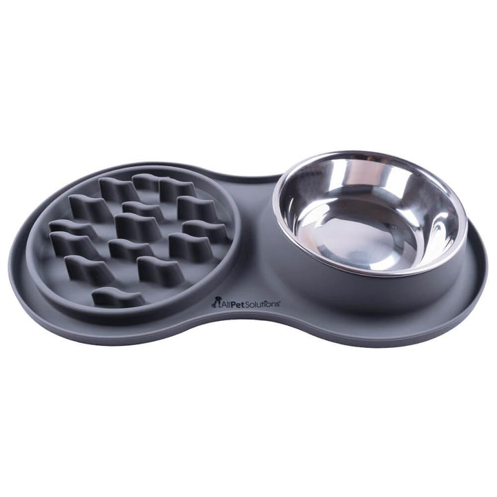 AllPetSolutions Silicone Slow Feeder Mat with Bowl, Grey - All Pet Solutions