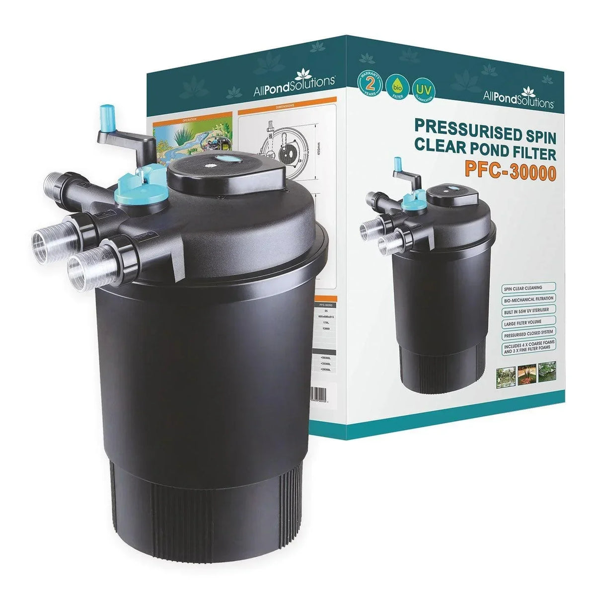 AllPetSolutions PFC-30000 30000L pressurised pond filter with 55w UV