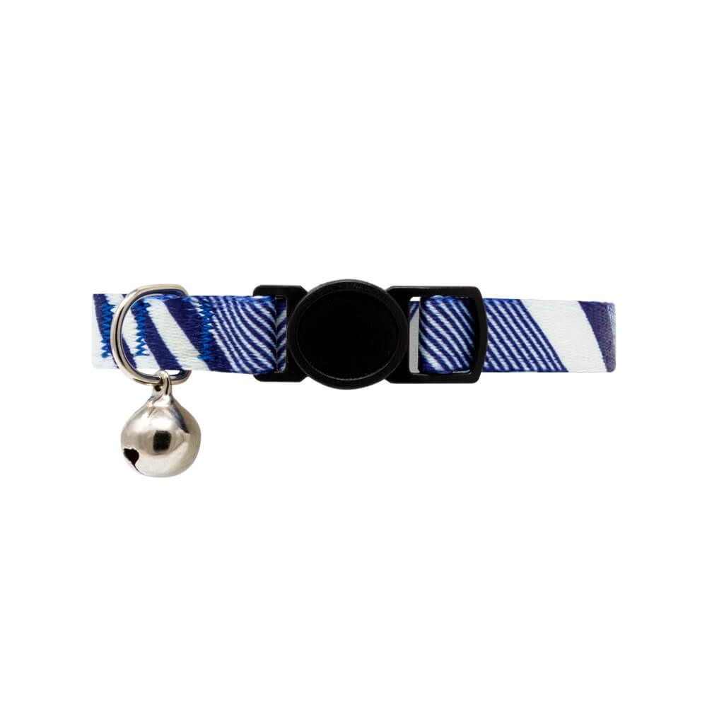 Blue and White Stripes Cat Collar with Safety Release Buckle - All Pet Solutions