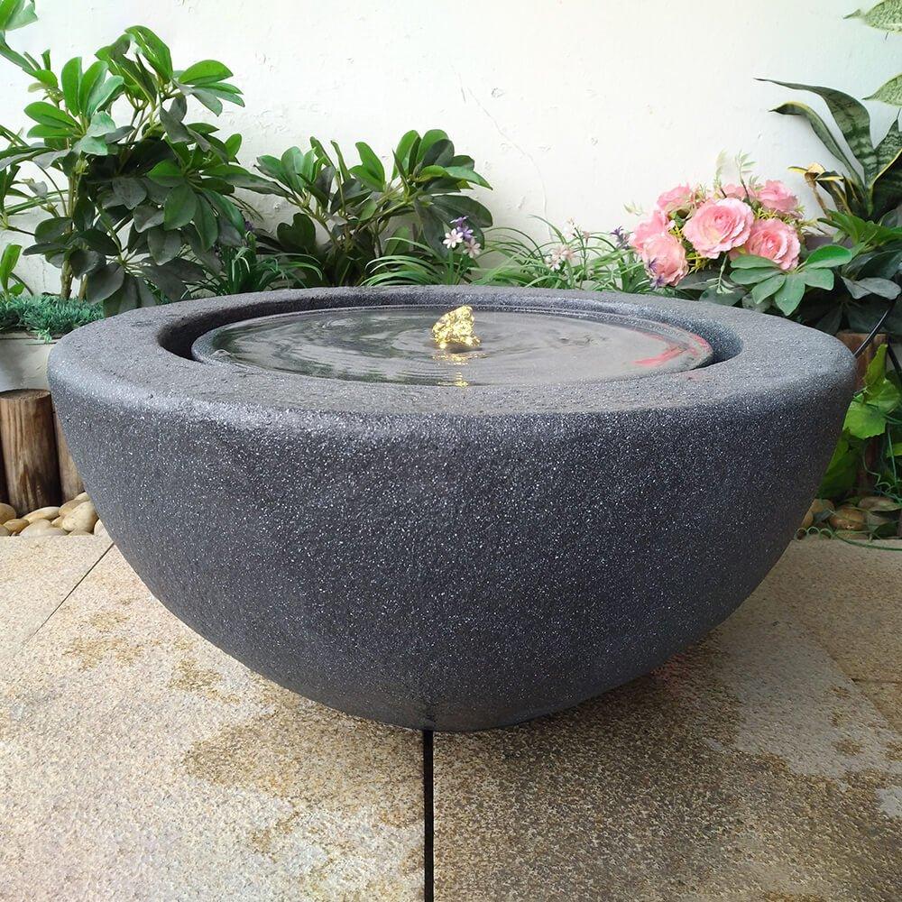 Bowl Stone Water Feature with LED Light - Dark Grey - All Pet Solutions