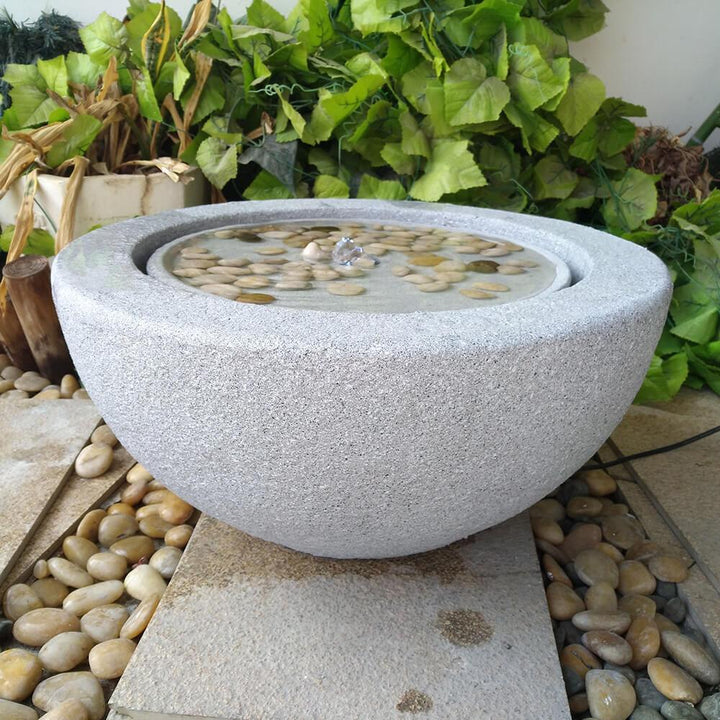 Bowl Stone Water Feature with LED Light - Light Grey - All Pet Solutions