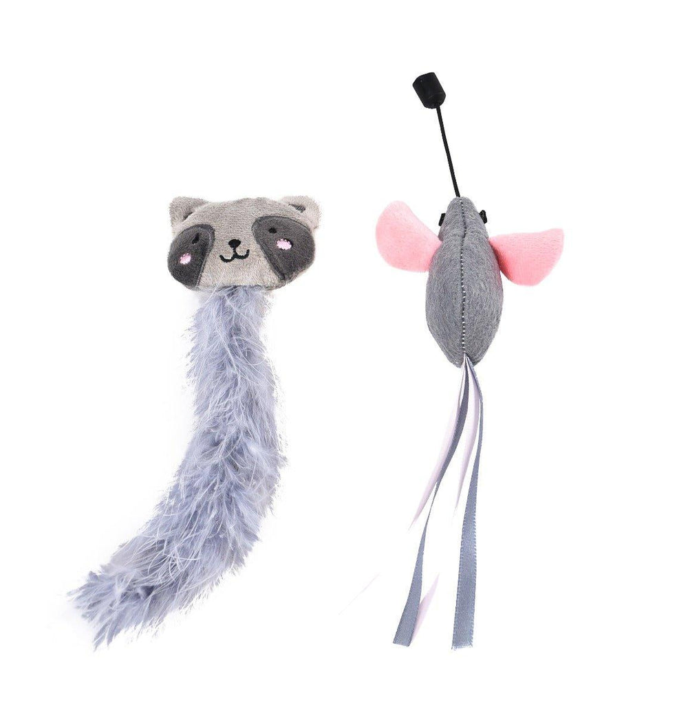 Cat Wand Teaser Toy - 3 Piece - Feather / Mouse / Cat Head - All Pet Solutions