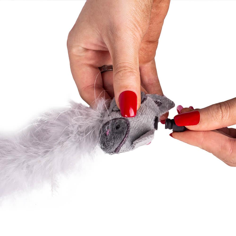 Cat Wand Teaser Toy - 3 Piece - Feather / Mouse / Cat Head - All Pet Solutions