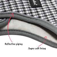 AllPetSolutions grey check dog harness size chart, small and medium