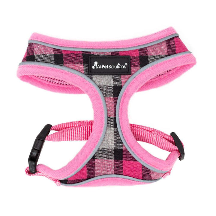 Dog Harness with Reflective Strip in Pink Tartan S/M/L - All Pet Solutions